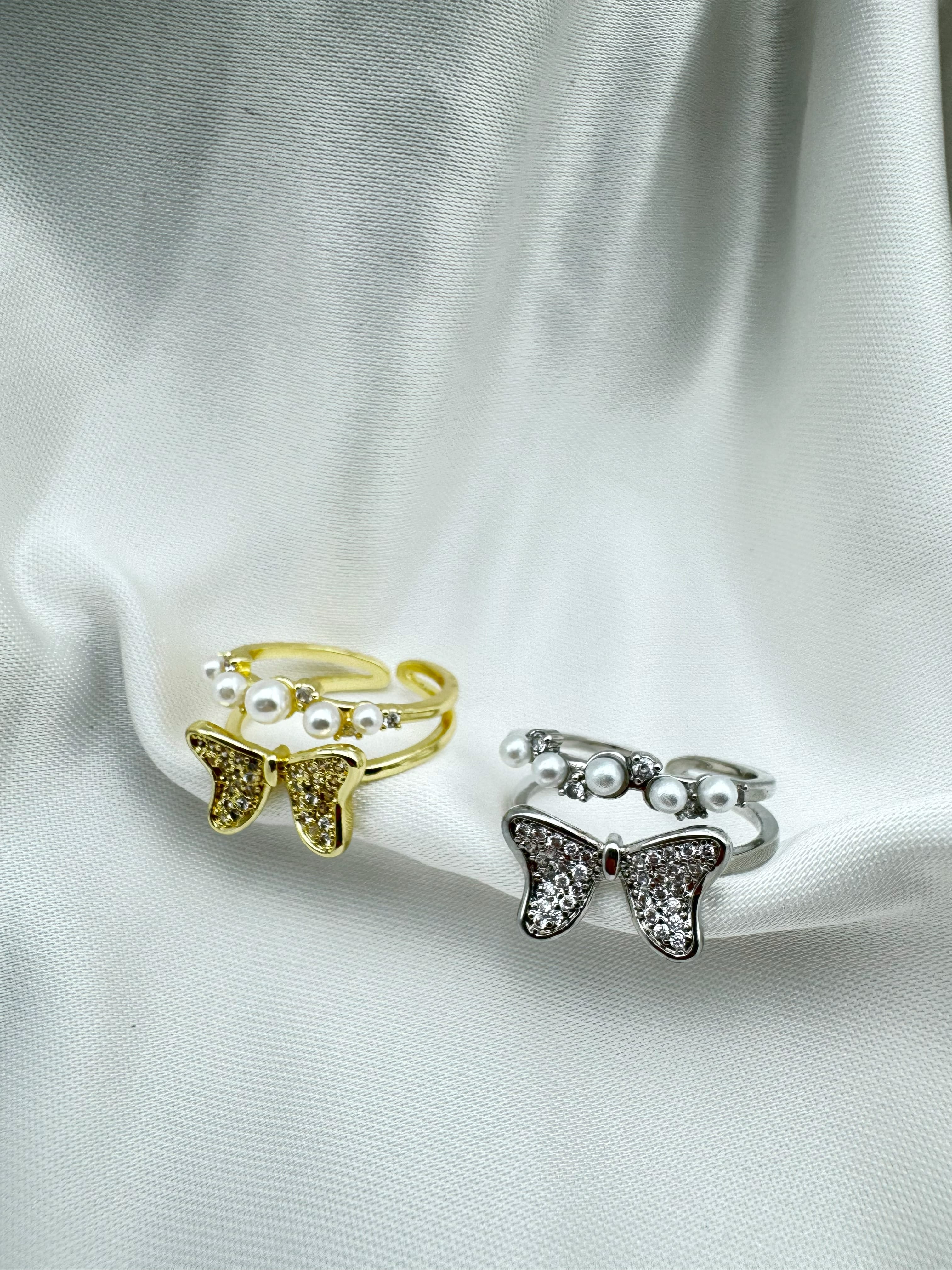 Altın-Gümüş Kaplama Kelebek Desenli Yüzük