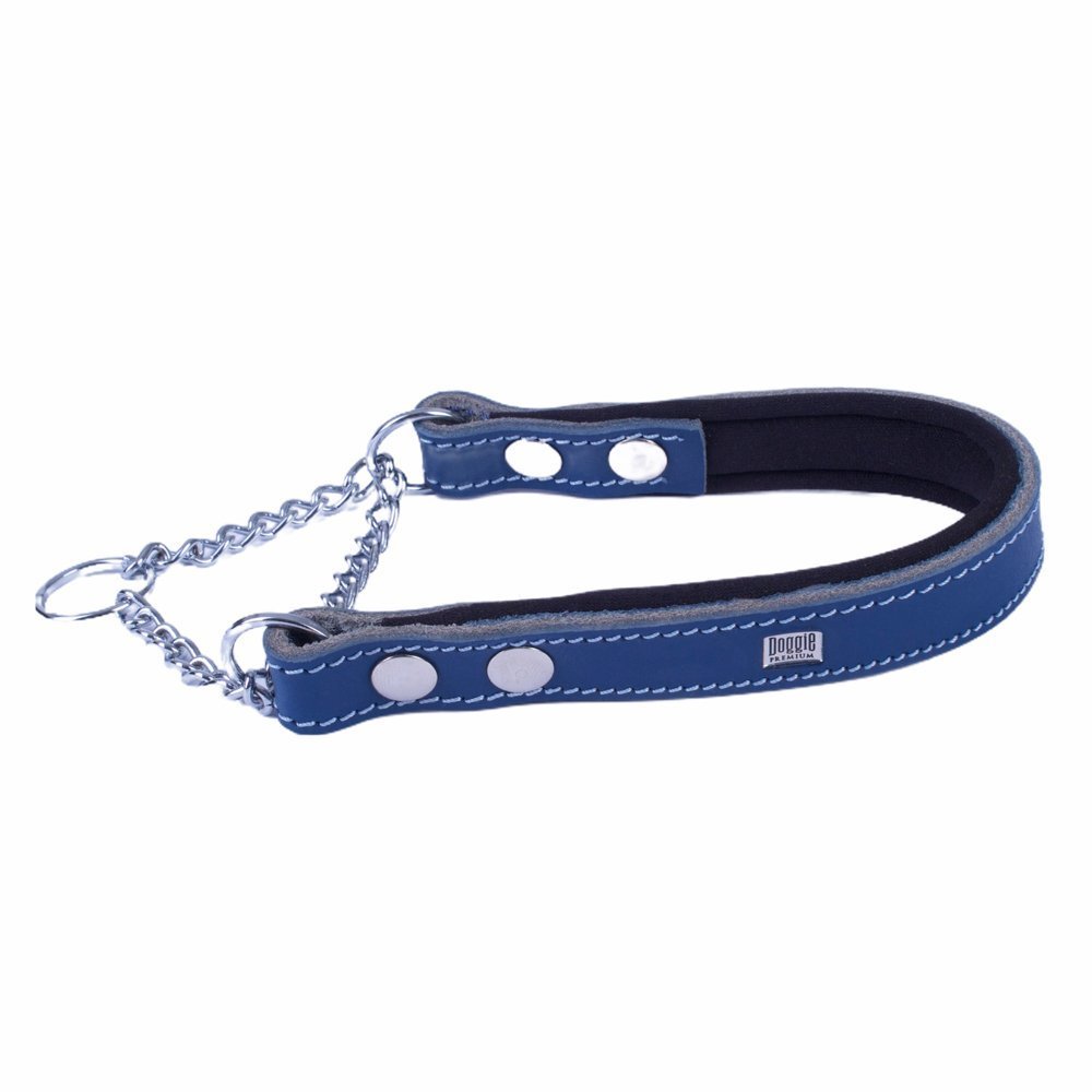 Doggie Konforlu Gerçek Deriden El Yapımı Boğma Zincirli Köpek Boyun Tasması 2x35-45 Cm Royal Mavi