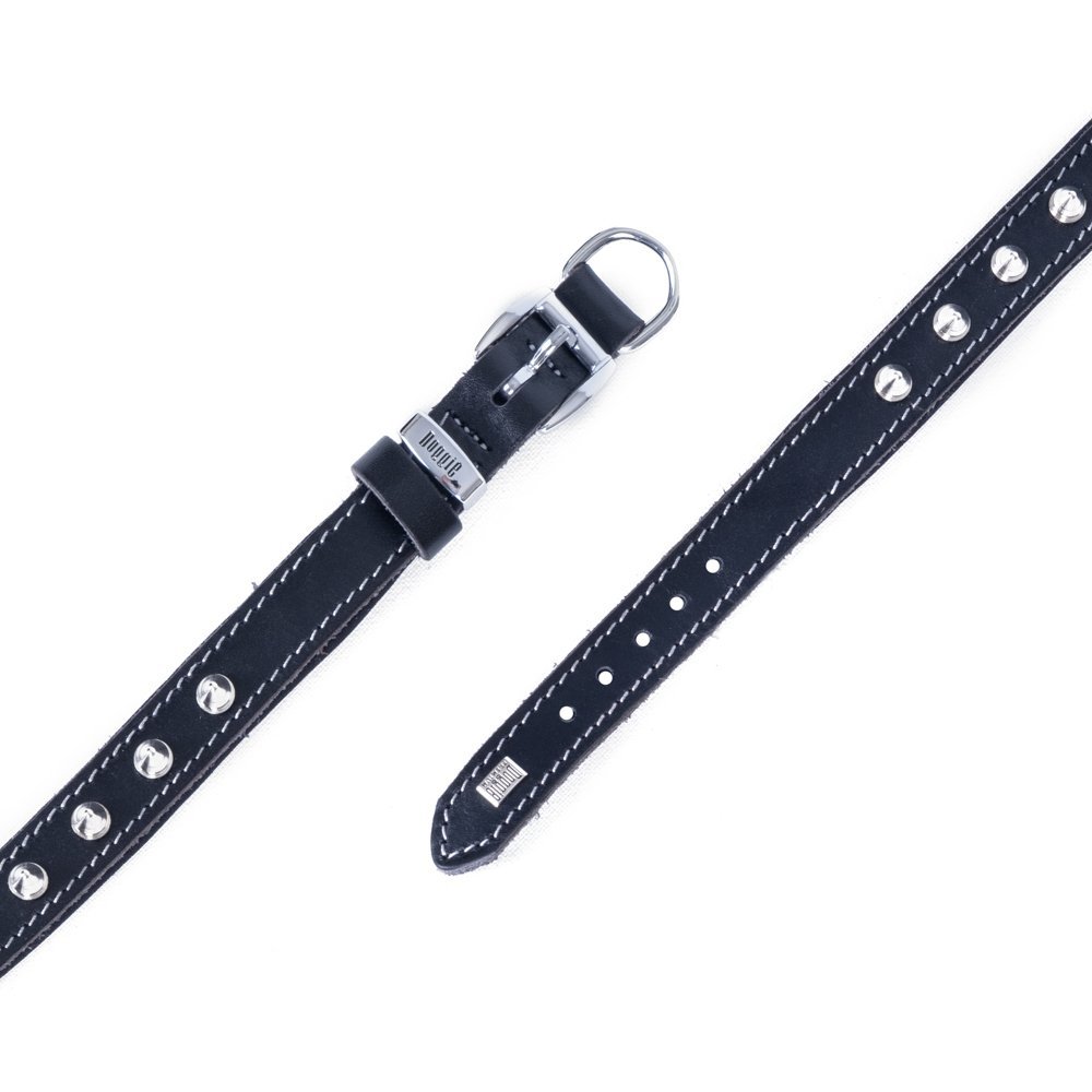 Doggie Konforlu Gerçek Deriden El Yapımı Çivili Köpek Boyun Tasması 2.5x37-45 Cm Siyah