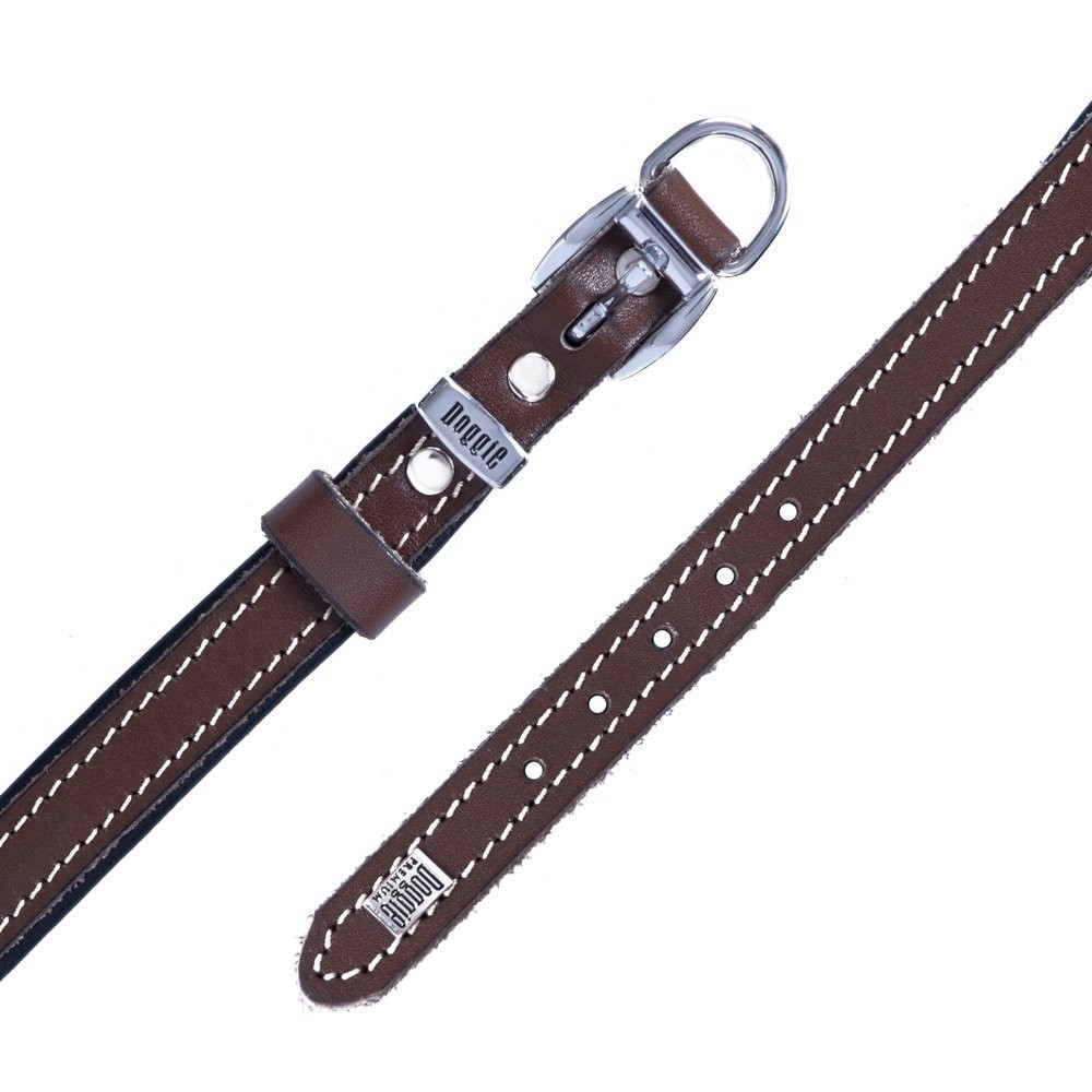 Doggie Konforlu Gerçek Deriden El Yapımı Köpek Boyun Tasması 1.5x25-30 Cm Kahverengi