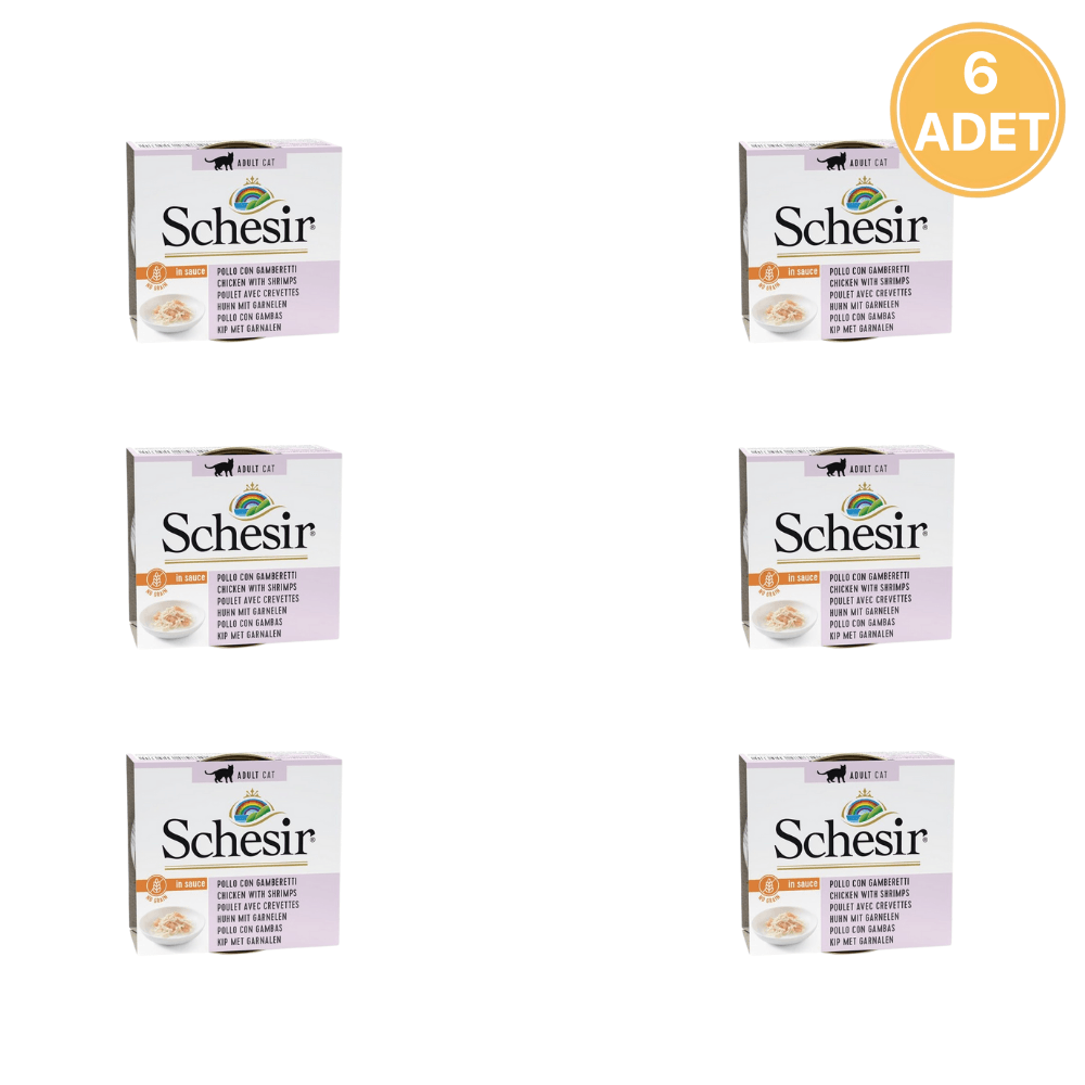 Schesir Soslu Tavuk Etli ve Karidesli Yetişkin Kedi Konservesi 70 Gr (6 Adet)