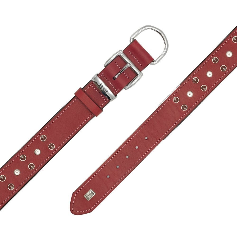 Doggie Konforlu Gerçek Deriden El Yapımı Çivili Köpek Boyun Tasması 4x57-65 Cm Kırmızı
