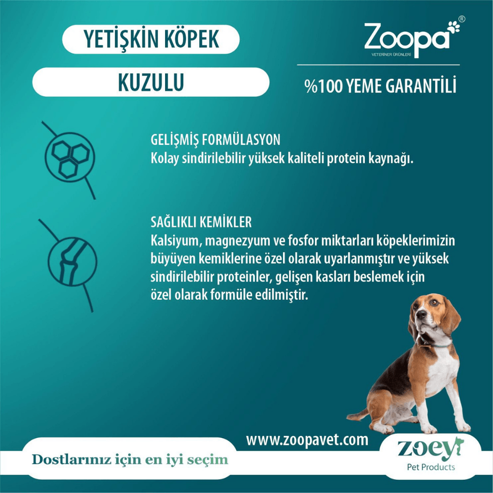 Zoey Kuzulu Yetişkin Köpek Maması 15 KG