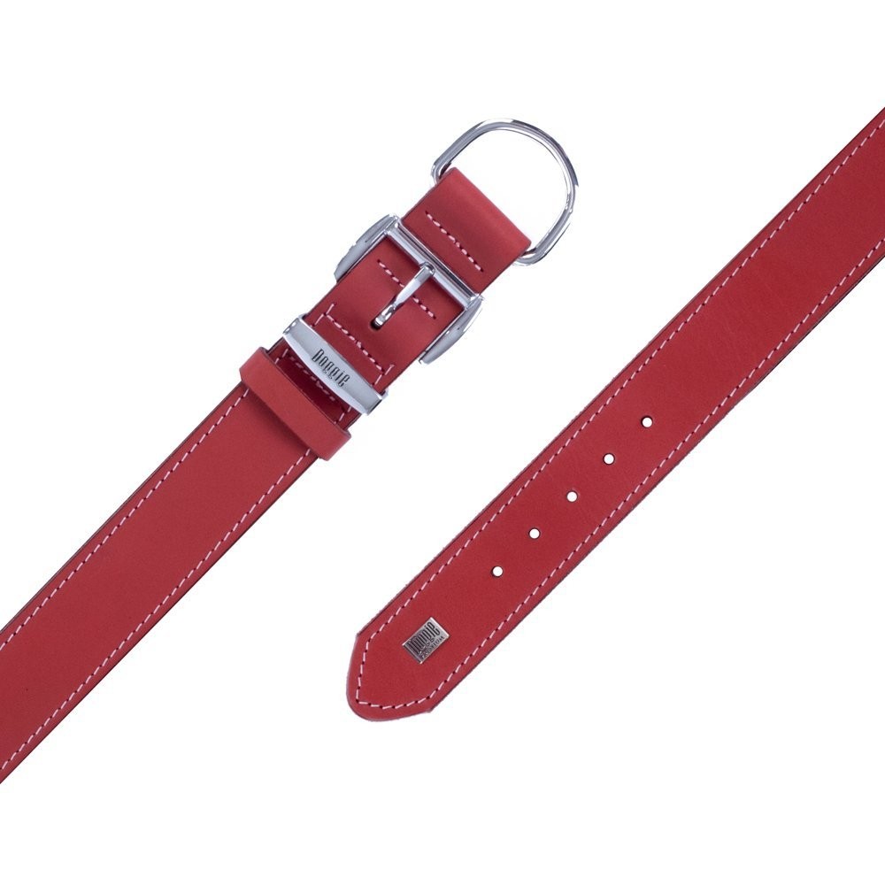 Doggie Konforlu Gerçek Deriden El Yapımı Köpek Boyun Tasması 3.5x52-60 Cm Kırmızı