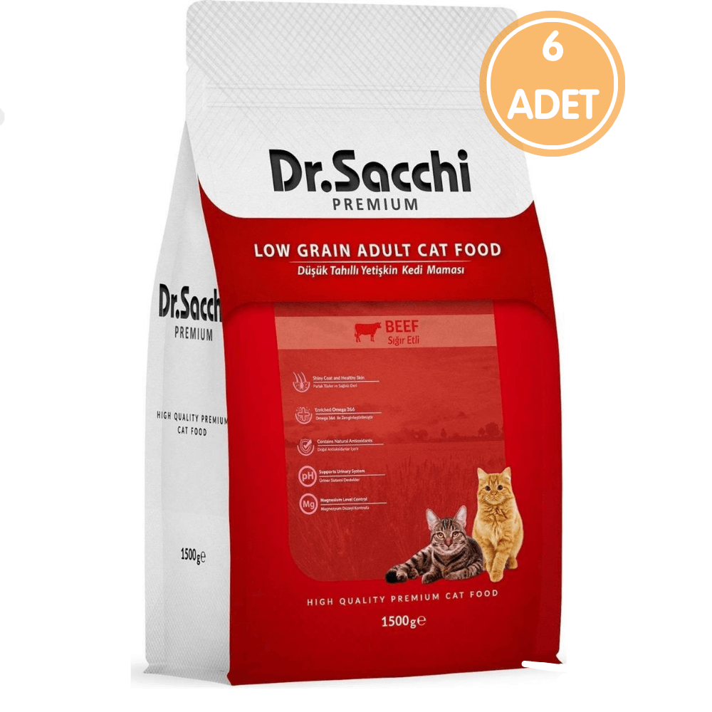 Dr.Sacchi Premium Natural Sığır Etli Yetişkin Kedi Maması 1,5 Kg (6 ADET)