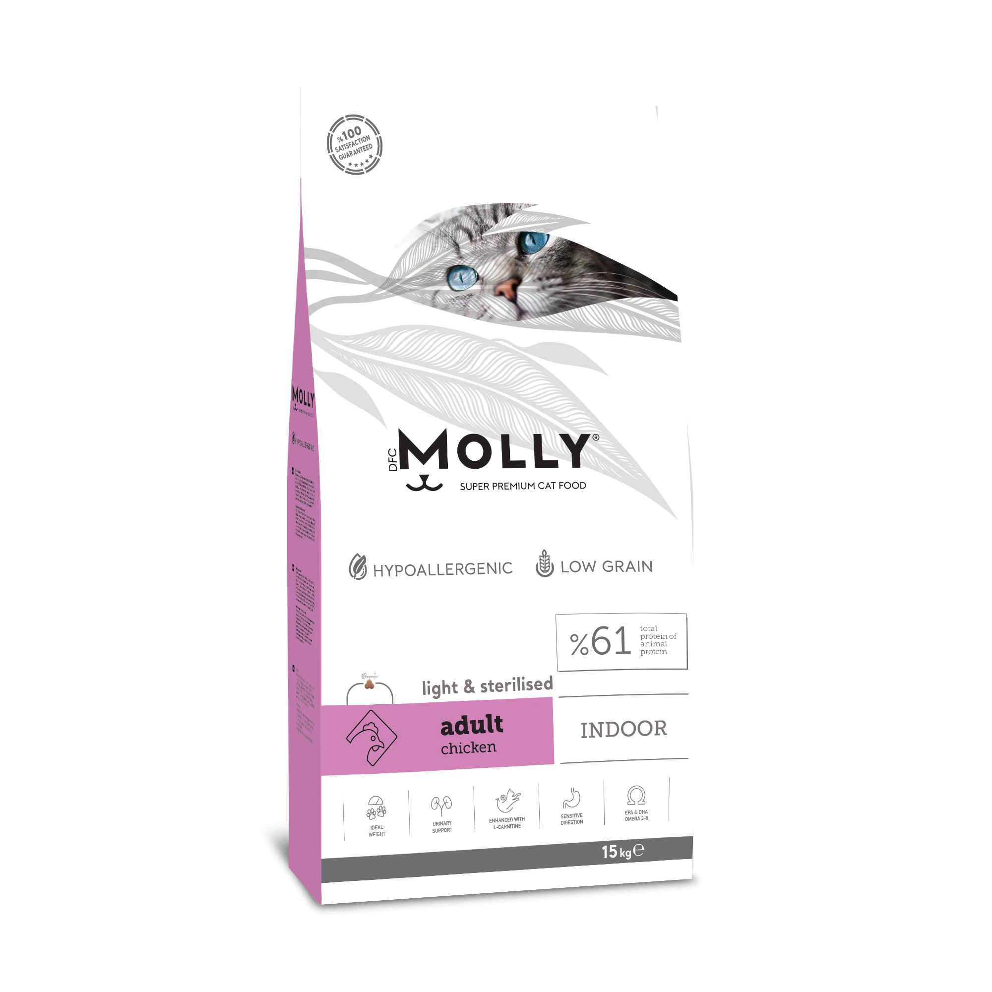 Molly Hipoalerjenik Düşük Tahıllı Tavuklu Kısırlaştırılmış Yetişkin Kedi Maması 15 Kg