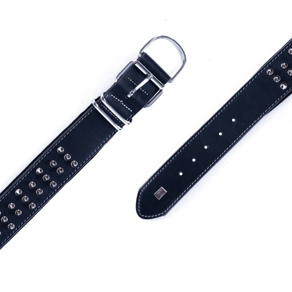 Doggie Çift Kat Gerçek Deriden El Yapımı Çivili Köpek Boyun Tasması 5x55-65 Cm Siyah