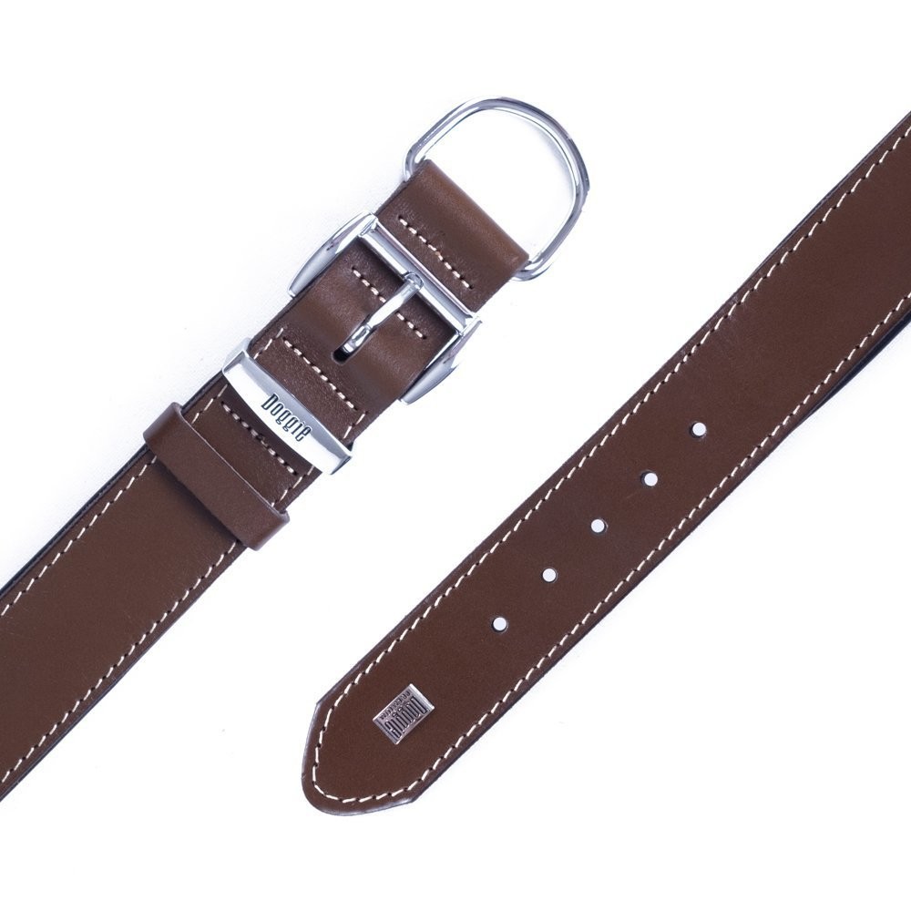 Doggie Konforlu Gerçek Deriden El Yapımı Köpek Boyun Tasması 4x57-65 Cm Kahverengi