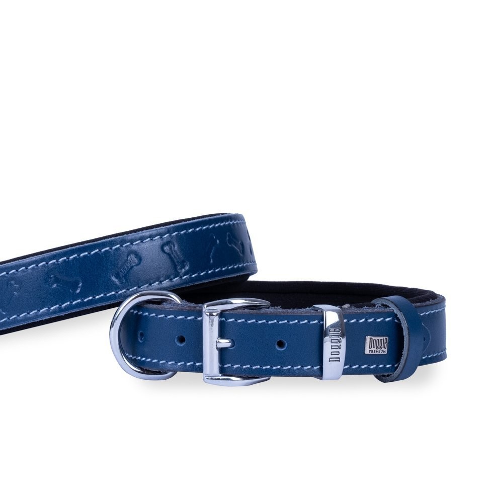 Doggie Deri Kemik Desenli Boyun Tasması M 3x42-50 Cm Royal Mavi