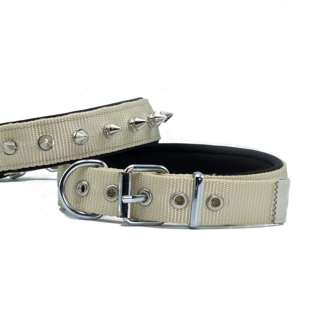 Doggie Konforlu Dokumadan El Yapımı Çivili Köpek Boyun Tasması 2.5x37-45 Cm K.Haki