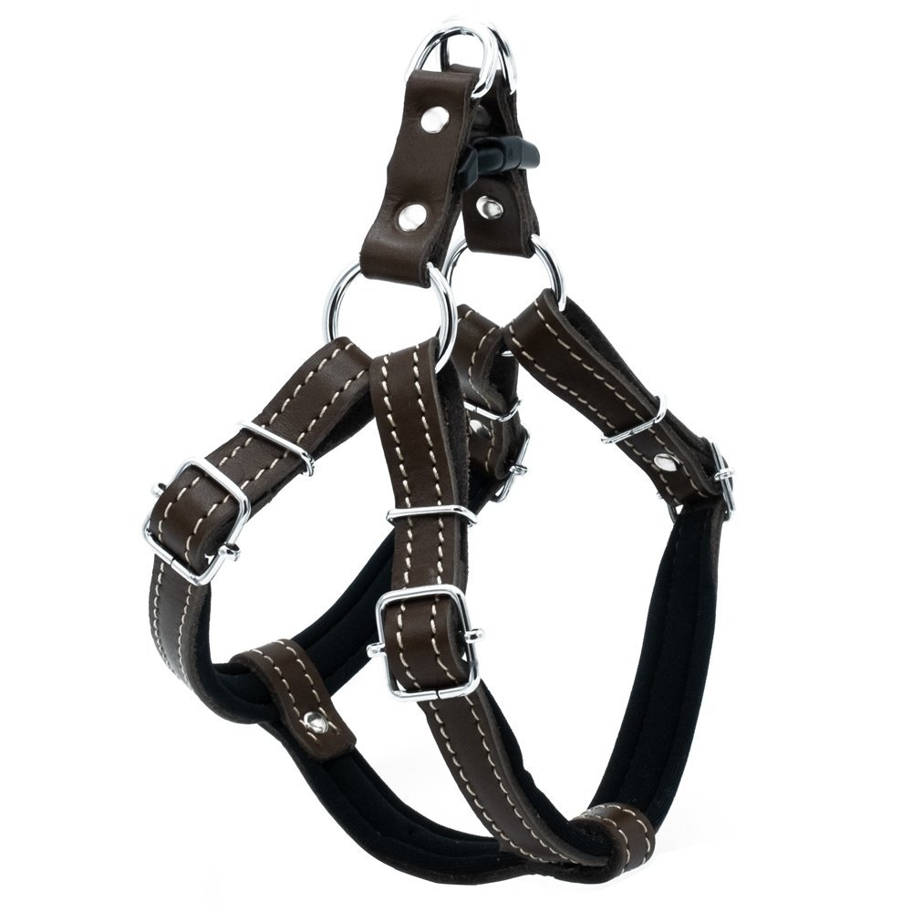 Doggie Konforlu Gerçek Deriden El Yapımı Ronin Model Köpek Göğüs Tasması M-2x45-55 Cm Kahverengi