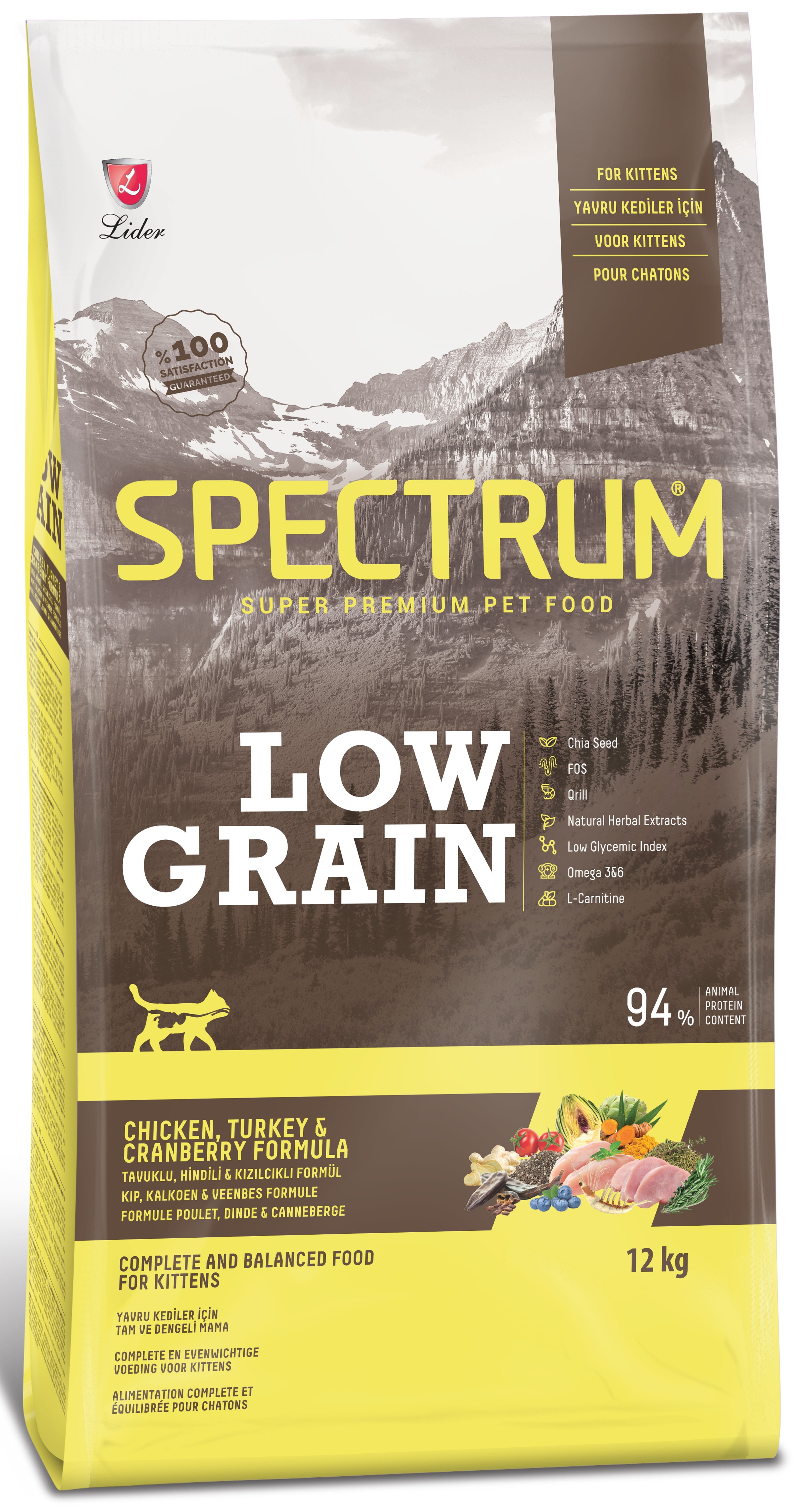 Spectrum Low Grain Tavuk Etli Hindili & Kızılcıklı Yavru Kedi Maması 12 Kg