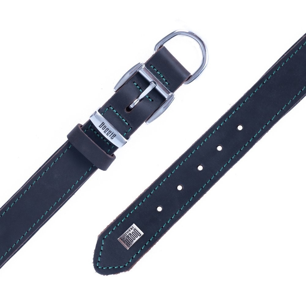 Doggie Yağlı Gerçek Deriden El Yapımı Köpek Boyun Tasması 3x42-50 Cm Yağ Yeşili