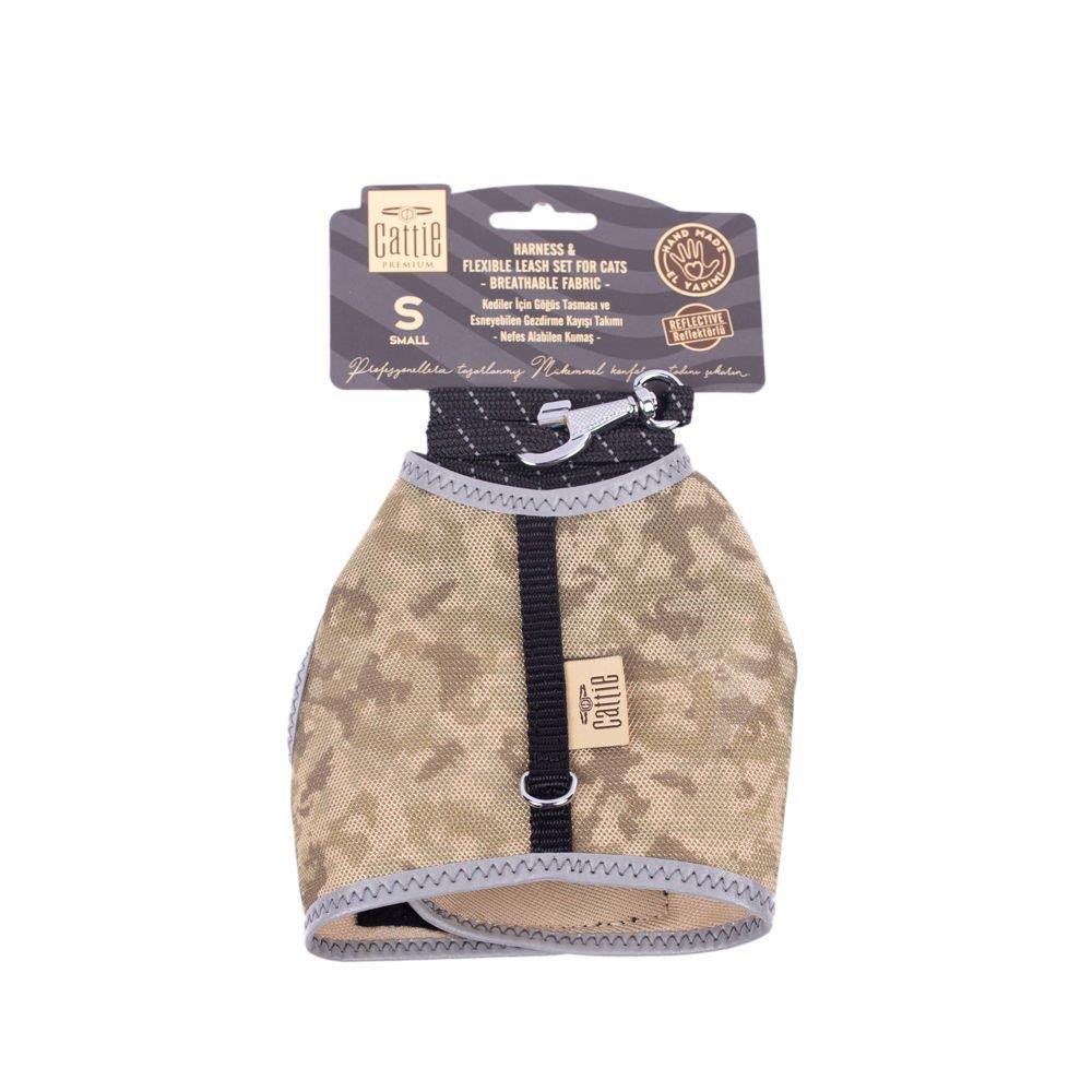 Cattie Havalı Dokuma Kedi Göğüs & Gezdirme Takımı Kamuflaj S 1x20-30 Cm