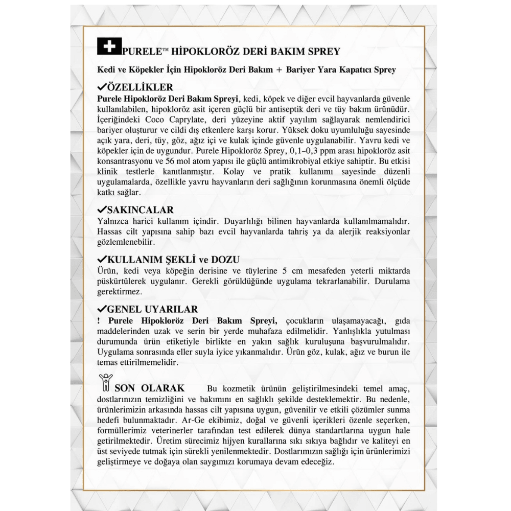 Purele Hipokloröz Kedi Ve Köpekler İçin Deri Bakım Sprey 250ml