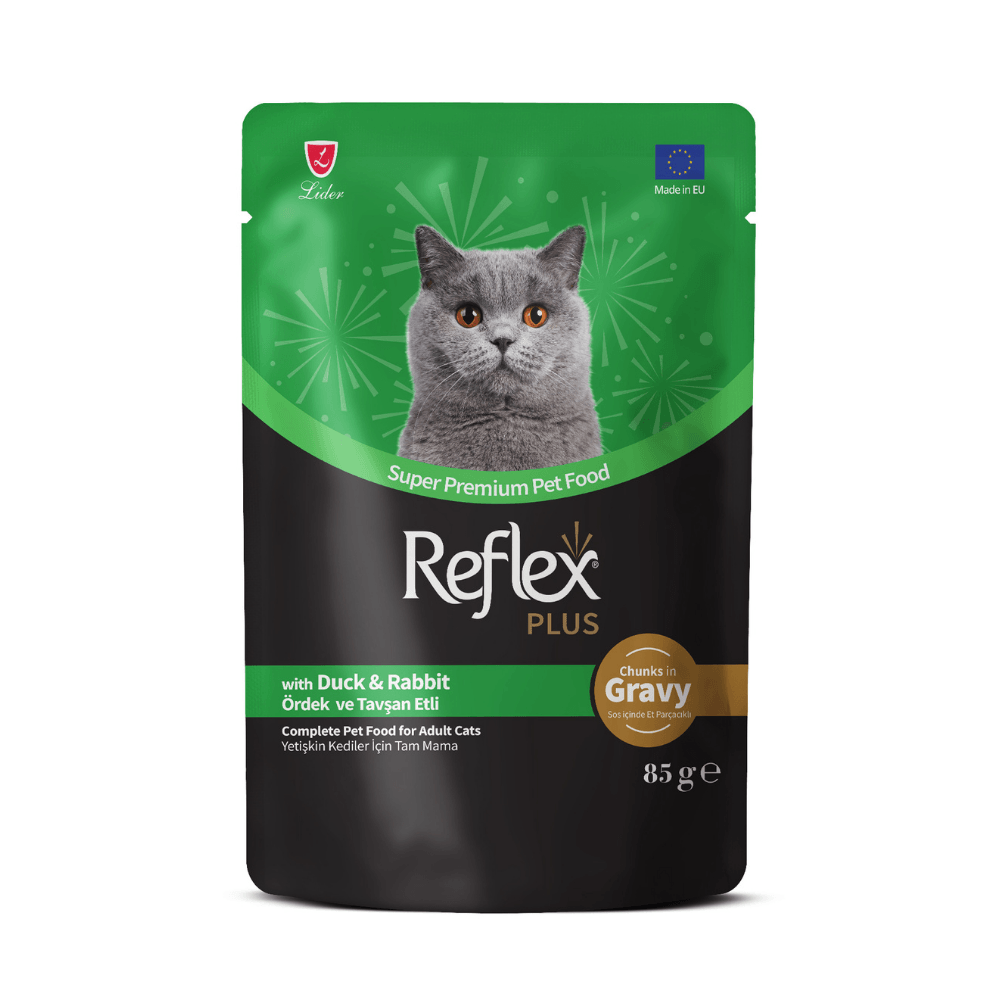 Reflex Plus Sos Et Parçacıklı Ördekli ve Tavşanlı Yaş Yetişkin Kedi Maması 85 G