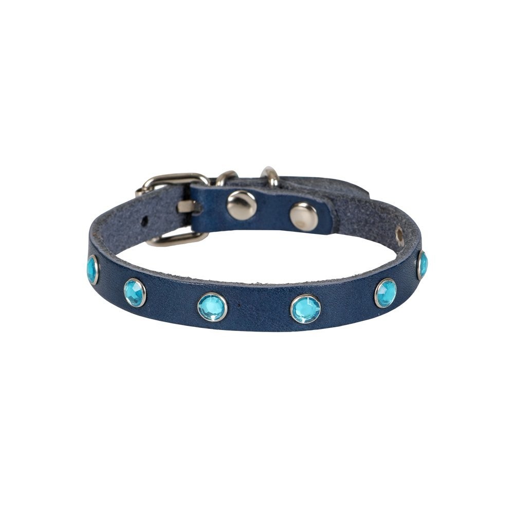 Cattie Taşlı Deri Kedi Boyun Tasması M 1x21-25 Cm Royal Mavi