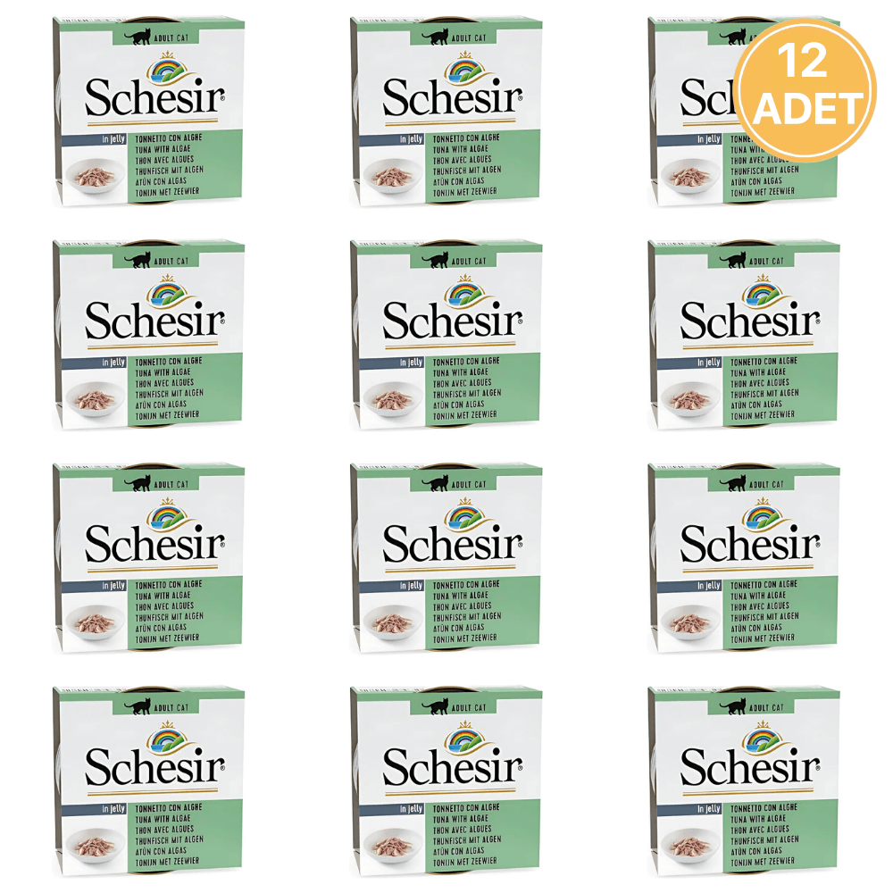 Schesir Jöleli Ton Balıklı ve Deniz Bitkili Yetişkin Kedi Konservesi 85 Gr (12 Adet)