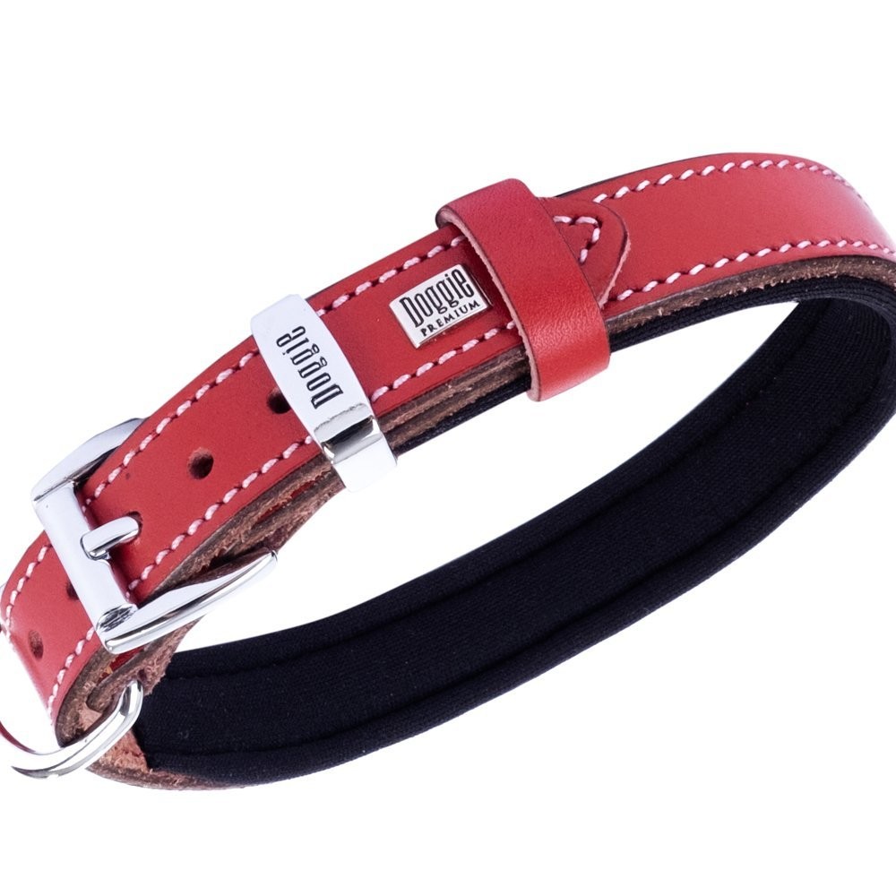 Doggie Konforlu Gerçek Deriden El Yapımı Köpek Boyun Tasması 2x35-40 Cm Kırmızı