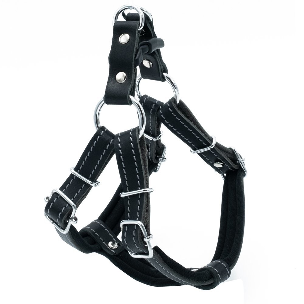 Doggie Konforlu Gerçek Deriden El Yapımı Ronin Model Köpek Göğüs Tasması S-1.5x40-45 Cm Siyah