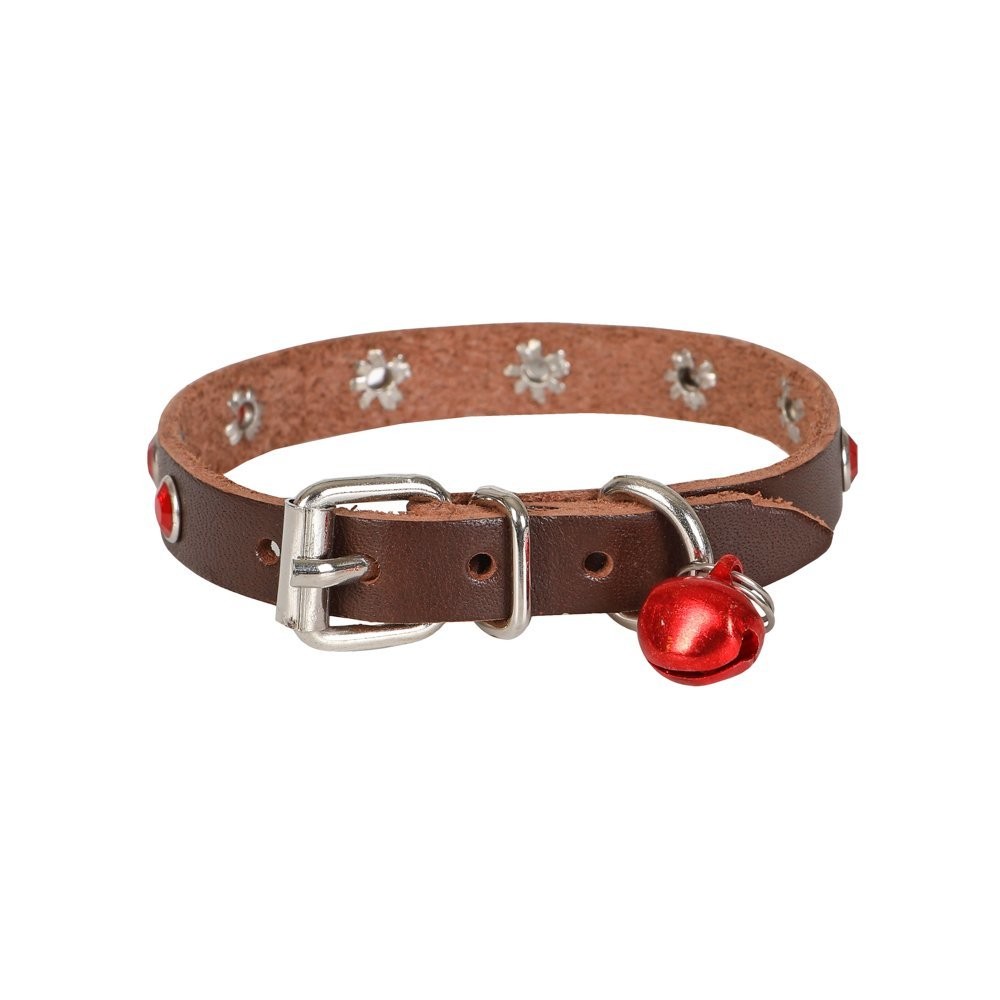Cattie Taşlı Deri Kedi Boyun Tasması M 1x21-25 Cm Kahverengi