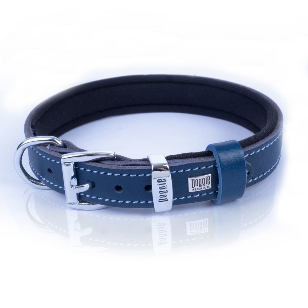 Doggie Konforlu Gerçek Deriden El Yapımı Köpek Boyun Tasması 2x35-40 Cm Royal Mavi