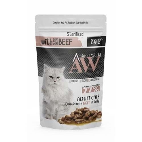 Animal World Jöle İçinde Parça Dana Etli Kısırlaştırılmış Kedi Konservesi 80 Gr