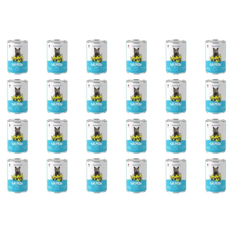 King Sos İçerisinde Et Parçacıklı Somonlu Yetişkin Kedi Konservesi 400 Gr (24 Adet)