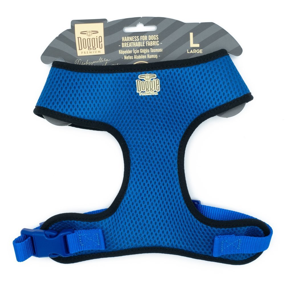 Doggie Havalı Dokumadan El Yapımı Küçük Irk Köpek Göğüs Tasması L-2x45-55 Cm Royal Mavi