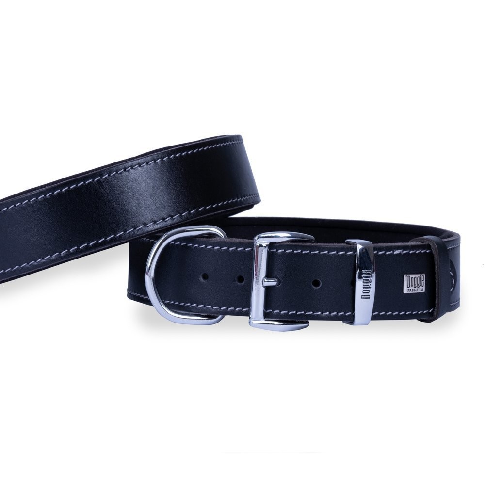 Doggie Konforlu Gerçek Deriden El Yapımı Köpek Boyun Tasması 4x47-55 Cm Siyah