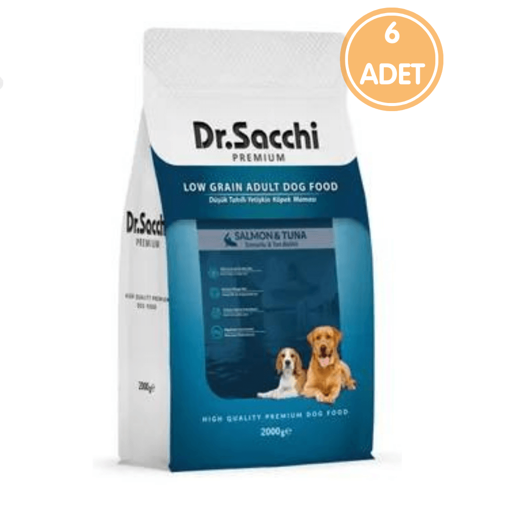 Dr.Sacchi Premium Somonlu Ton Balıklı Ve Pirinçli Yetişkin Köpek Maması 2 Kg (6 ADET )