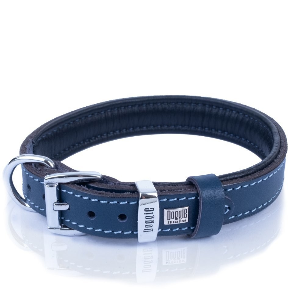 Doggie Firstclass Gerçek Deriden El Yapımı Köpek Boyun Tasması 2x30-35 Cm Royal Mavi
