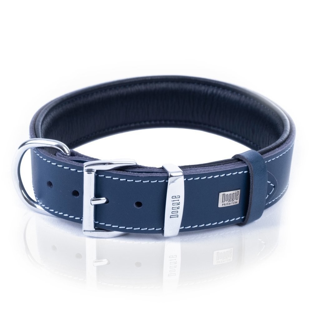 Doggie Firstclass Gerçek Deriden El Yapımı Köpek Boyun Tasması 4x57-65 Cm Royal Mavi
