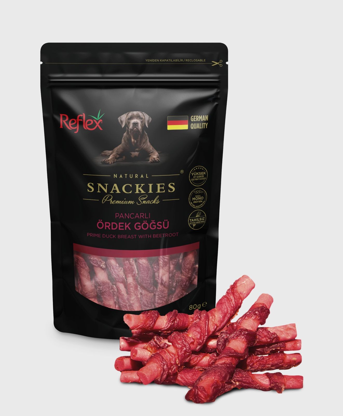 Reflex Snackies Pancarlı Ördek Göğsü Köpek Ödülü 80 Gr