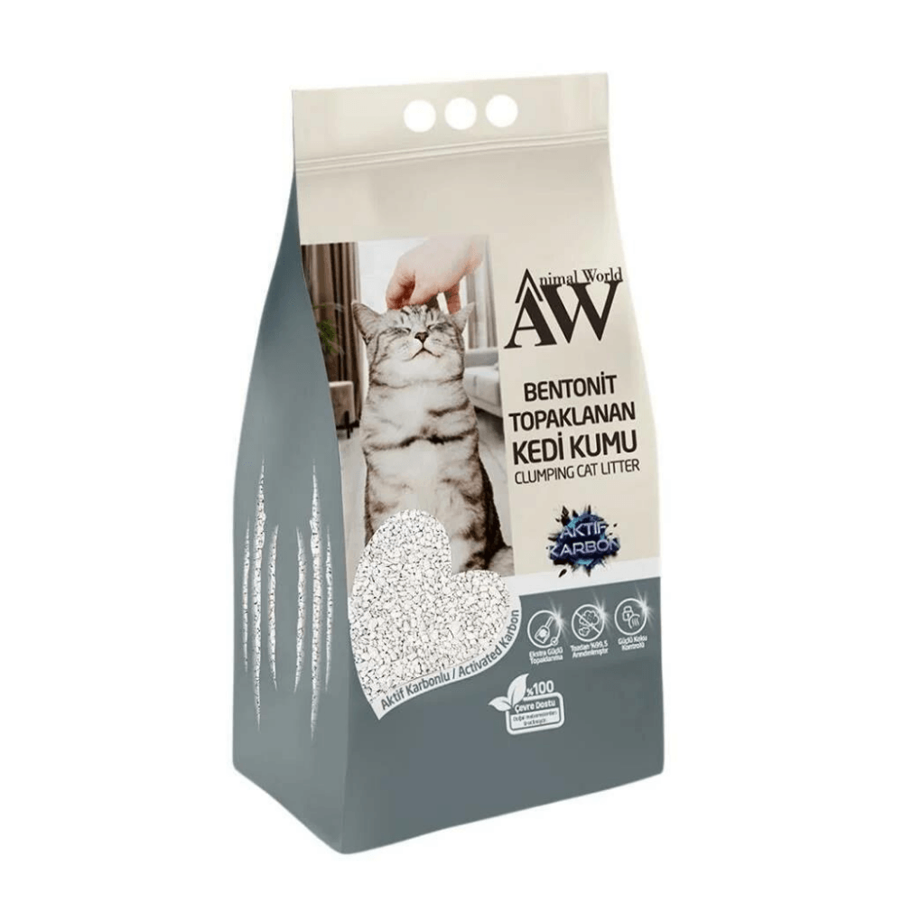 Animal World Aktif Karbonlu Topaklanan Bentonit Kedi Kumu 10 LT