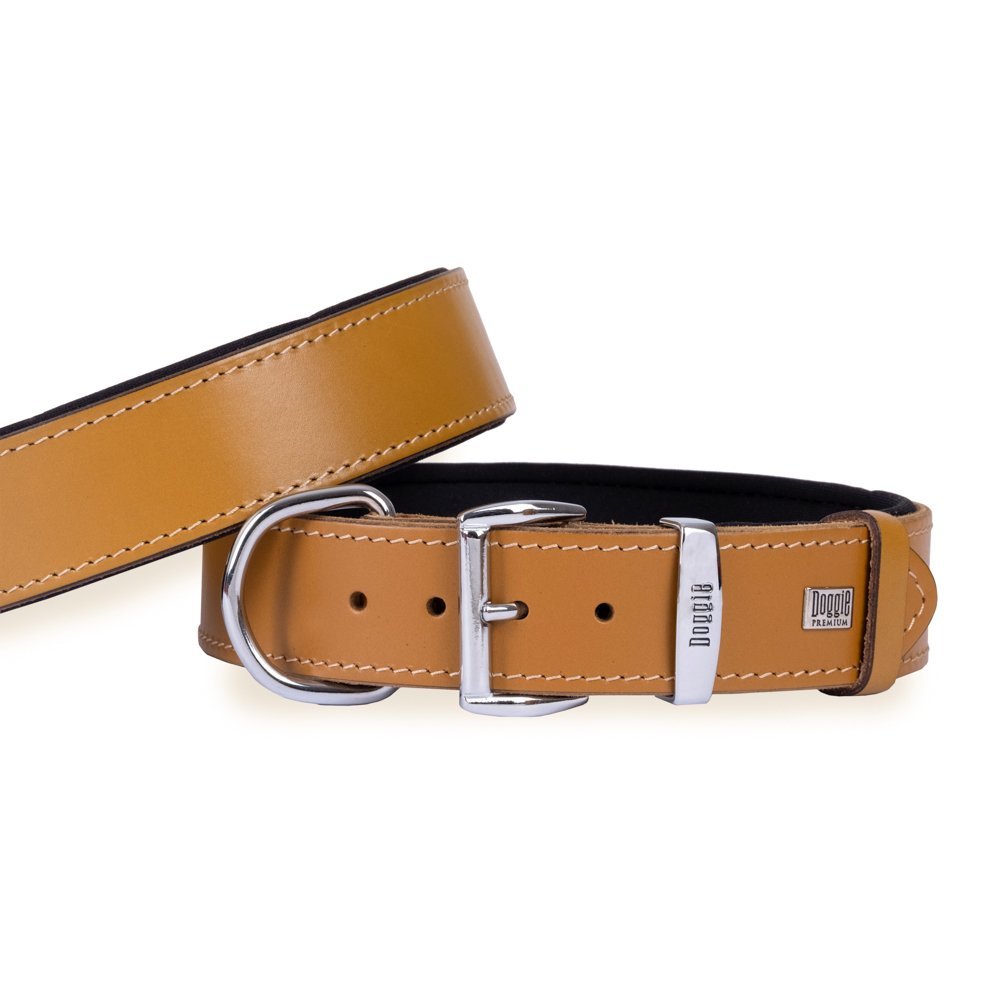 Doggie Konforlu Gerçek Deriden El Yapımı Köpek Boyun Tasması 4x52-60 Cm Camel