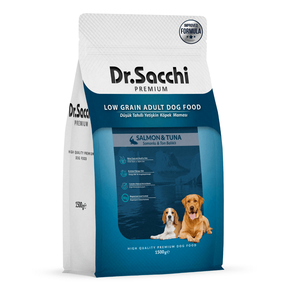 Dr.Sacchi Premıum Düşük Tahıllı Somonlu Ve Ton Balıklı Yetişkin Köpek Maması 1,5 Kg