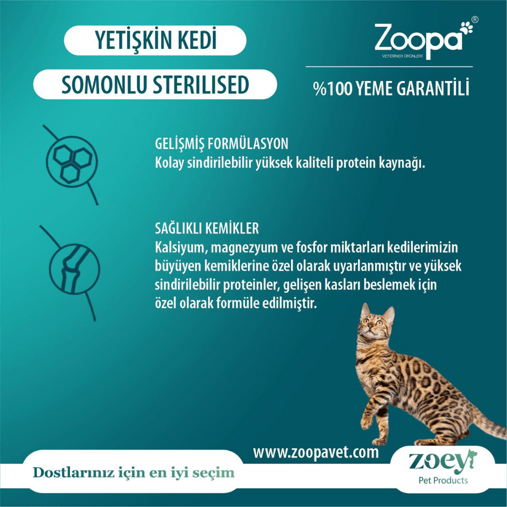 Zoey Somonlu Kısırlaştırılmış Yetişkin Kedi Maması 15 KG
