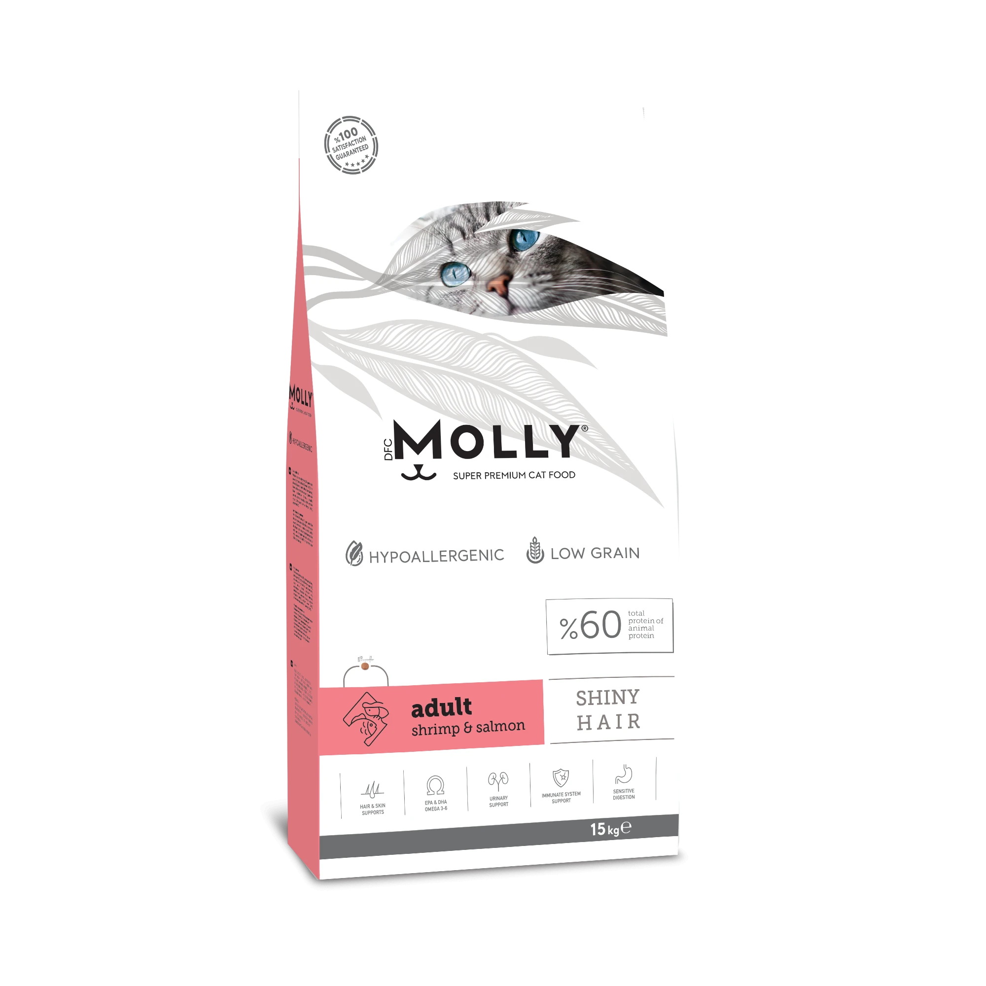 Molly Hipoalerjenik Düşük Tahıllı Karidesli ve Somonlu Yetişkin Kedi Maması 15 Kg