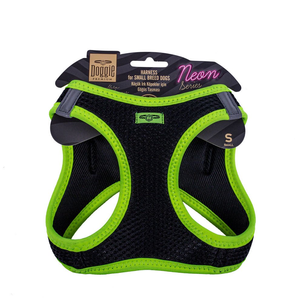 Doggie Havalı Dokuma Neon Serisi Küçük Irk Göğüs Tasması Sarı S-32-38 Cm