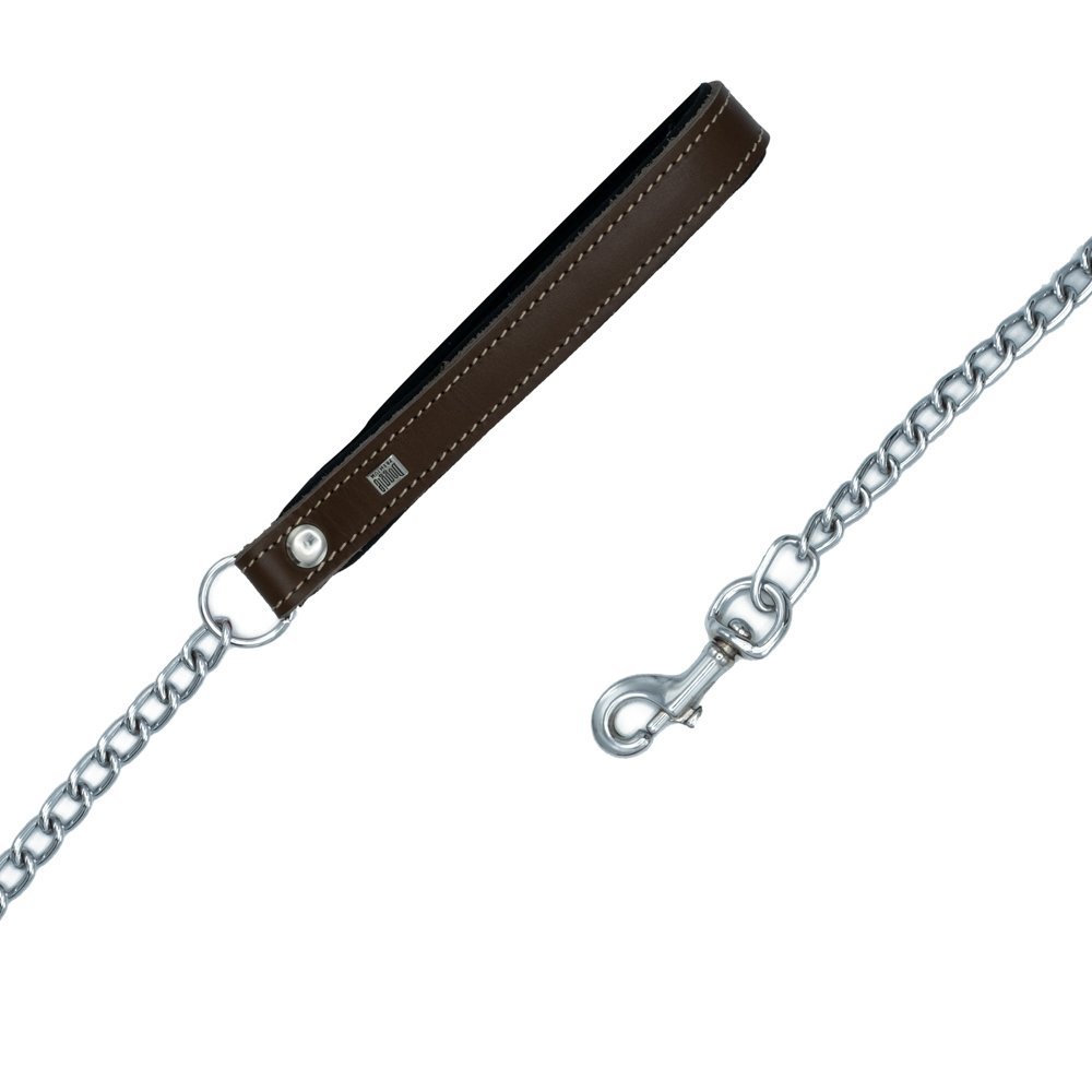 Doggie Konforlu Gerçek Deriden El Yapımı Zincirli Köpek Gezdirme Kayışı 3x110 Cm Kahverengi
