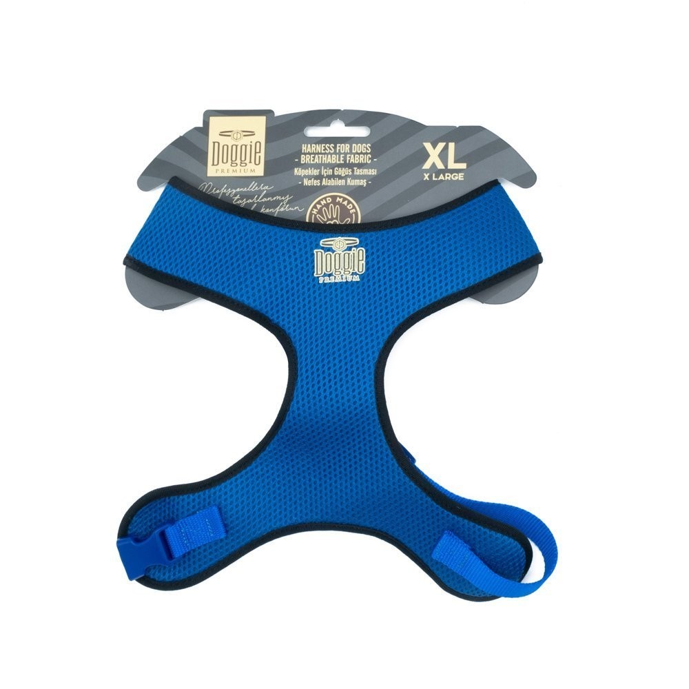 Doggie Havalı Dokumadan El Yapımı Küçük Irk Köpek Göğüs Tasması XL-2x50-65 Cm Royal Mavi