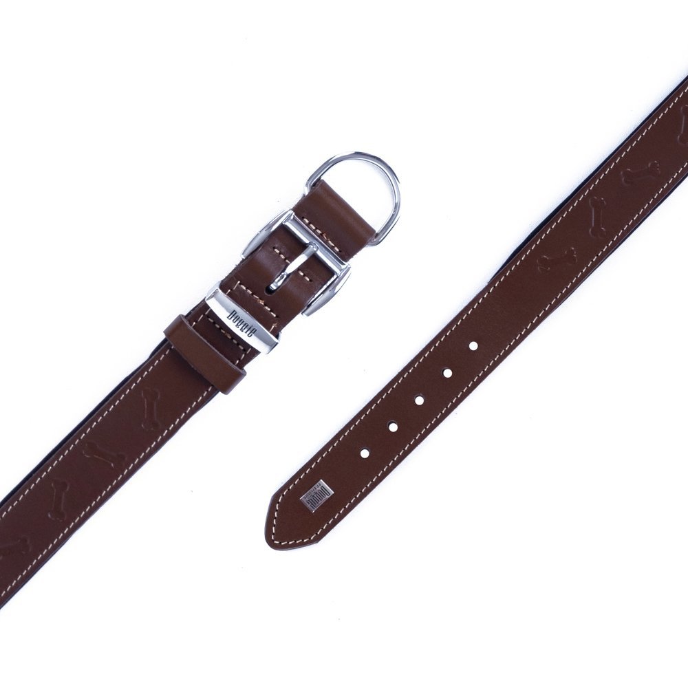 Doggie Deri Kemik Desenli Boyun Tasması L 4x57-65 Cm Kahverengi