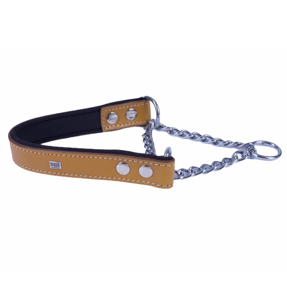 Doggie Konforlu Gerçek Deriden El Yapımı Boğma Zincirli Köpek Boyun Tasması 2.5x40-50 Cm Camel
