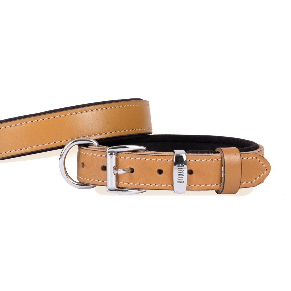 Doggie Konforlu Gerçek Deriden El Yapımı Köpek Boyun Tasması 3x42-50 Cm Camel