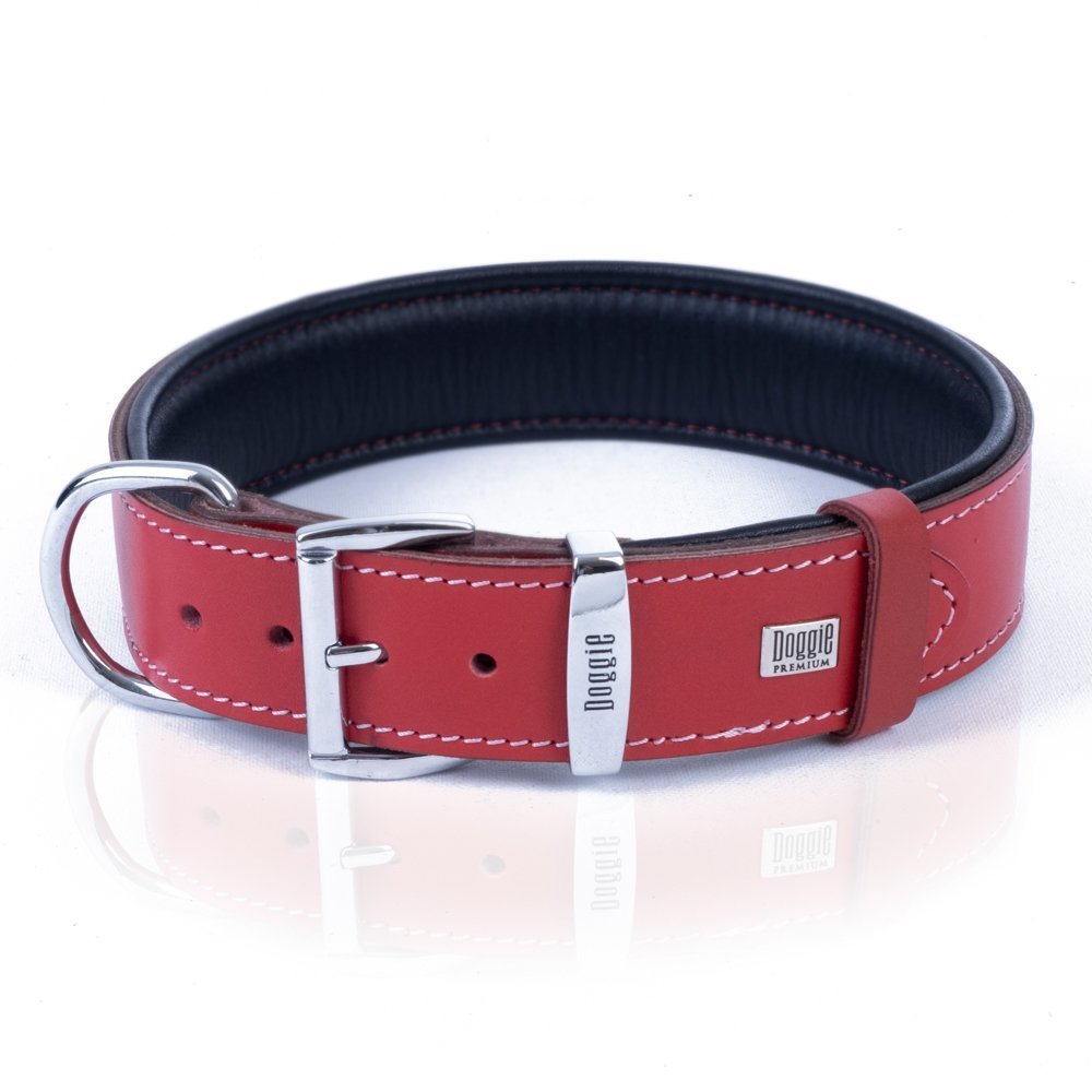 Doggie Firstclass Gerçek Deriden El Yapımı Köpek Boyun Tasması 3.5x47-55 Cm Kırmızı