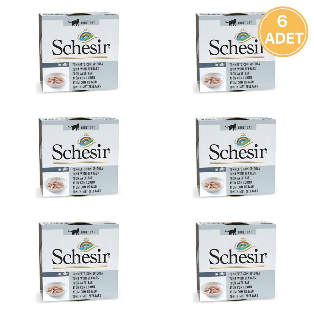 Schesir Jöle İçinde Ton Balıklı ve Levrekli Yetişkin Kedi Konservesi 85 Gr (6 Adet)