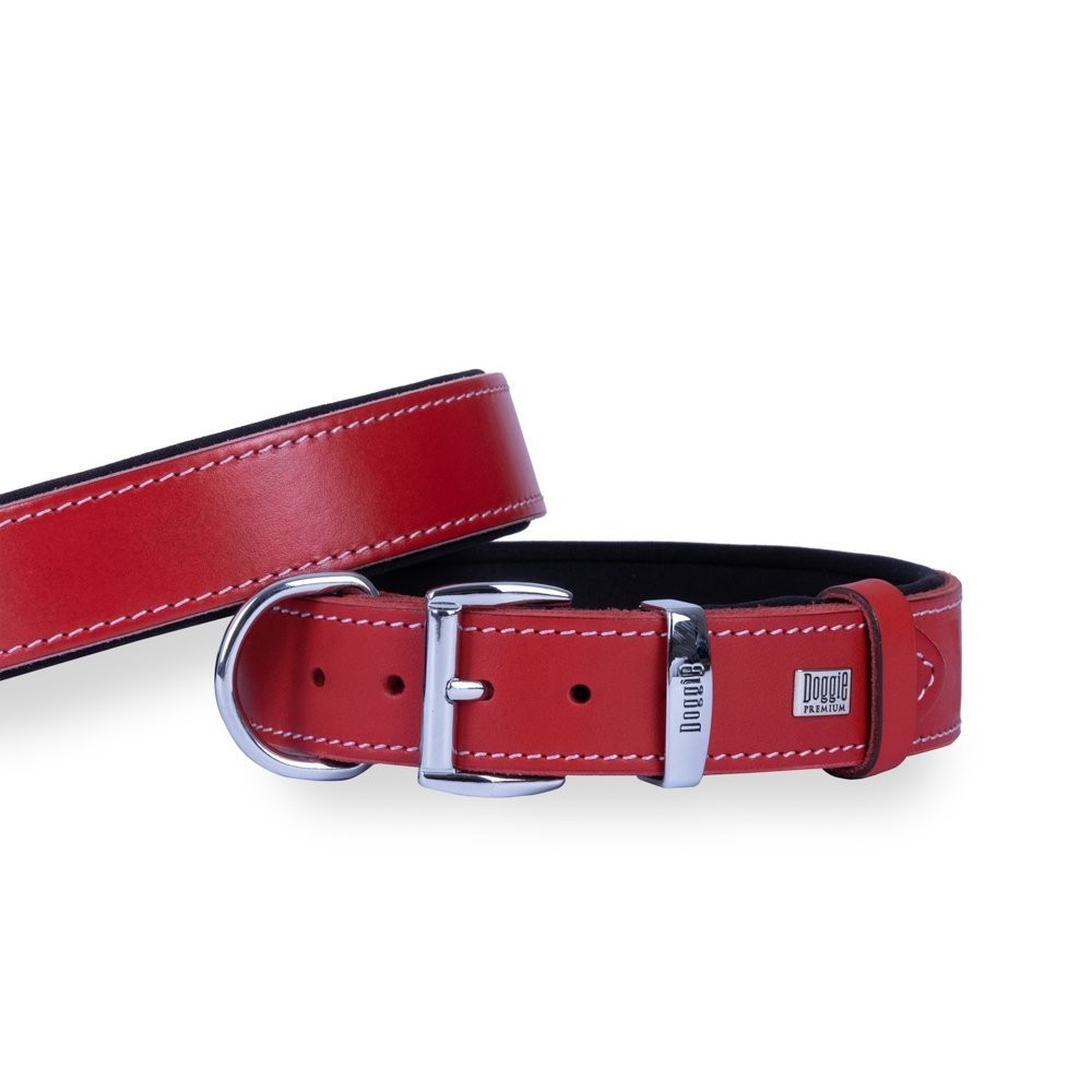 Doggie Konforlu Gerçek Deriden El Yapımı Köpek Boyun Tasması 3.5x52-60 Cm Kırmızı