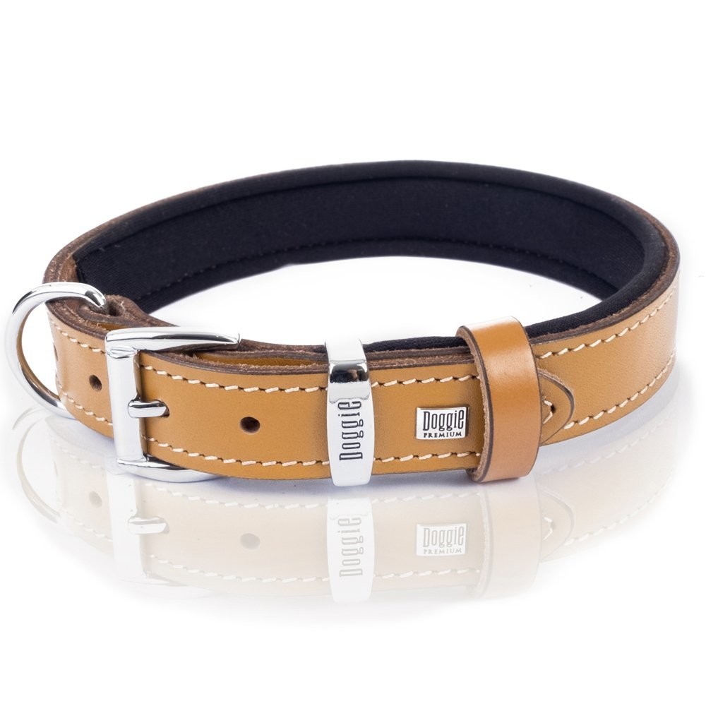 Doggie Konforlu Gerçek Deriden El Yapımı Kemik Süslü Köpek Boyun Tasması 2.5x37-45 Cm Camel