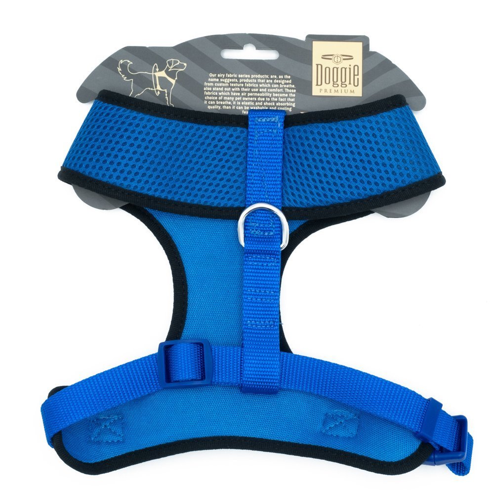 Doggie Havalı Dokumadan El Yapımı Küçük Irk Köpek Göğüs Tasması L-2x45-55 Cm Royal Mavi